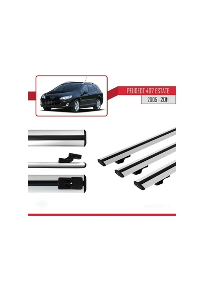 Peugeot 407 Estate 2005-2011 Arası İle Uyumlu Basic Model Ara Atkı Tavan Barı Gri 3 Adet