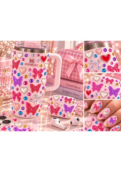 Kelebek & Taş Rhinestone Sticker Yapışkanlı Saç, Yüz, Tırnak, Vücut Ve Süs Taşı Çok Renkli