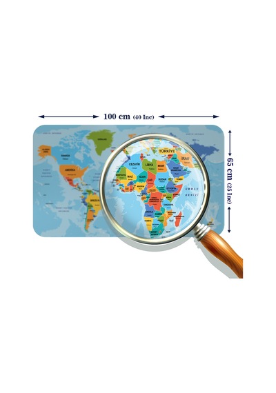 Türkçe Eğitici Ülke Ve Başkent Detaylı Atlası Dünya Haritası Duvar Sticker -60x105-3831 Çok Renkli