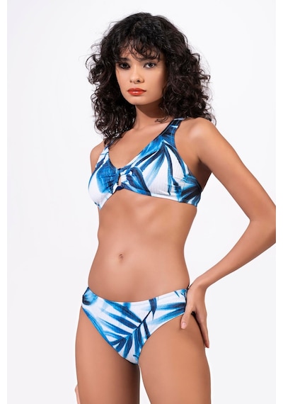 Endeep Kadın Ayarlanabilir Askılı Desenli Toparlayıcı Bikini Takımı Beyaz-mavi