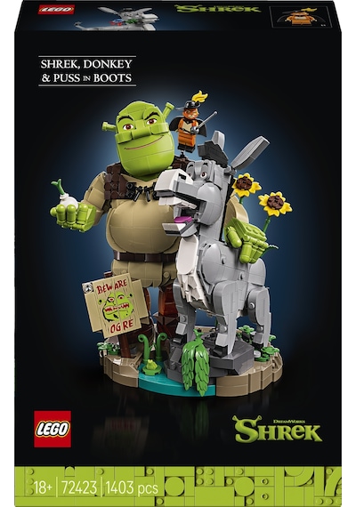 LEGO® Shrek: Şrek, Eşek ve Çizmeli Kedi 72423 - Yetişkinler için Minifigür İçeren Dekoratif Model Yapım Seti (1403 Parça)