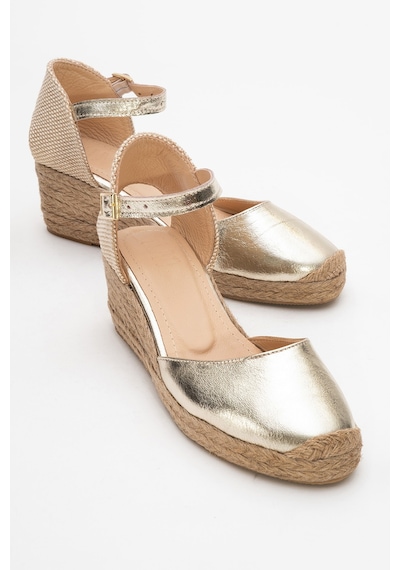 Luvishoes Luvi Shoes Aldea Altın Hakiki Deri Kadın Dolgu Topuk Sandalet Altın
