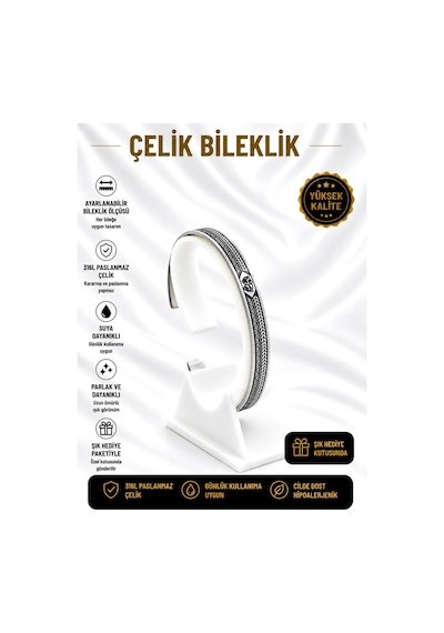Çelik Bileklik Parlak Ve Paslanmaz Çelik Her Bileğe Uygun Ayarlanabilir En Çok Trend Olan Simgeli Bileklik Gümüş10