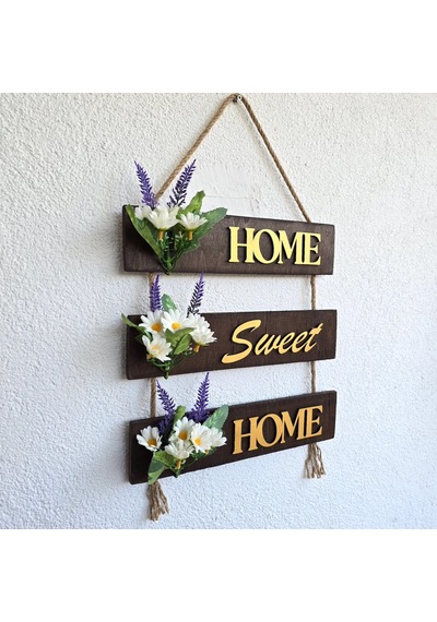 Papatya Çiçekli Home, Sweet, Home Duvar Süsü Ceviz