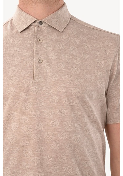 Erkek Bej Regular Fit Desenli Polo Yaka Tshirt