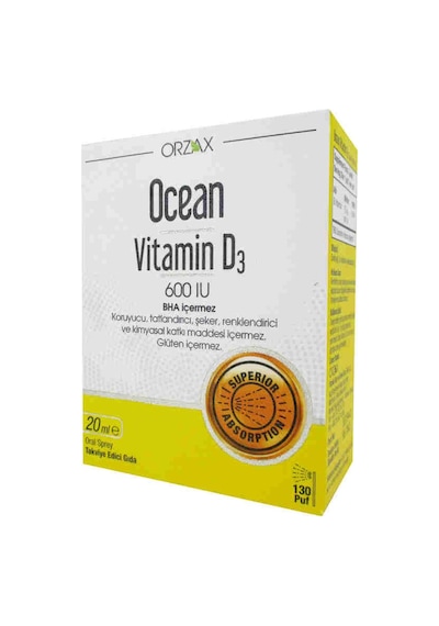 Ocean Vitamin D3 600 Iu Oral Sprey 20 Ml D3 Vitamini İçeren Takviye Edici Gıda