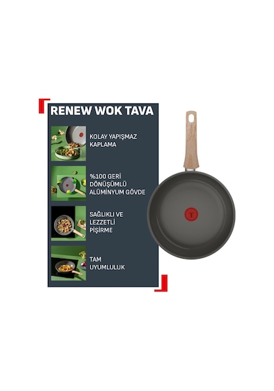 Tefal Renew Wok Tava - 28 Cm Gri