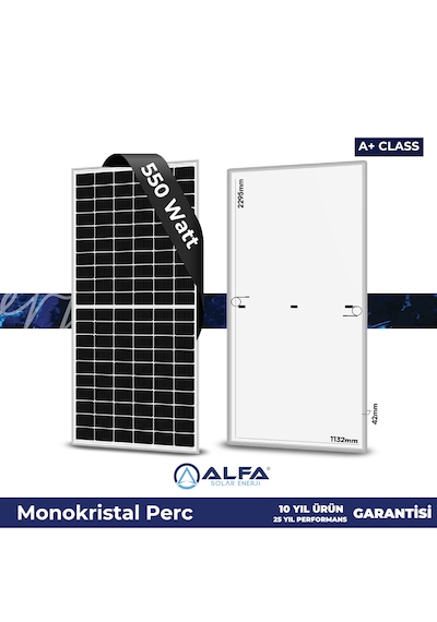 Alfa Solar 550 Watt Güneş Paneli Half Cut Monokristal Perc 144 Hücreli A+ Class