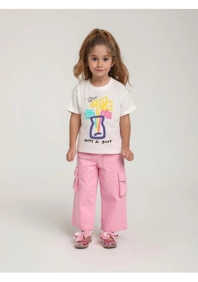 Escabel Kız Çocuk Pamuklu Punch İşlemeli T-shirt-15665 Çok Renkli