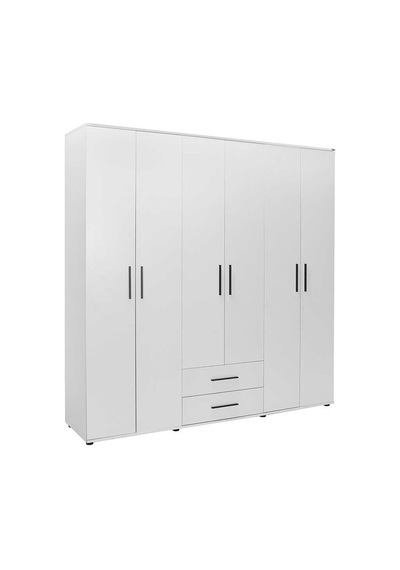 White 6 Kapaklı 2 Çekmeceli Gardırop-mat Beyaz 206x213x52 Cm Gxyxd