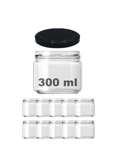 Ayrex Afracam 300 Ml Metal Siyah Kapaklı Şeffaf Cam Kavanoz 10 Adet Diğer