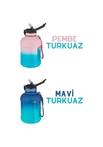 Uzspace 1700ml Çift Renk Pipetli Taşıma Askılı Kulplu Softtouch Motivasyon Su Matarası Pembe-mavi Diğer