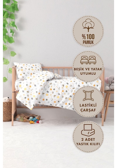 Baby %100 Pamuk Astronot Bebek Nevresim Takımı - Antrasit