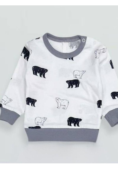 Breeze Erkek Bebek Desenli Pamuklu Pijama Takım-15341 Gri