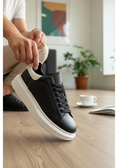 Enoch Erkek Yüksek Taban Sneaker Oversize Kalın Tabanlı Ve Mat Deri Görünümlü Günlük Model Siyah - Beyaz Enoch Erkek Yüksek Taban Sneaker Oversize Kalın Tabanlı Ve Mat Deri Görünümlü Günlük Model Siyah - Beyaz