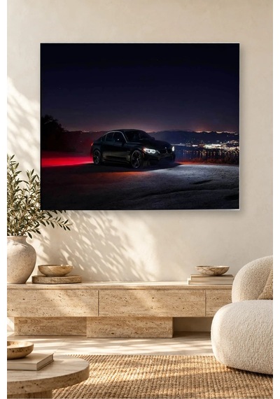 Fida Gece Şehir Işıklarında Siyah Bmw M3 Canvas Tablo