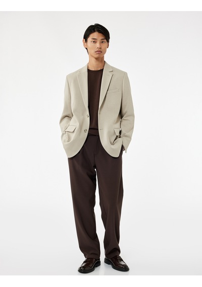 Koton Pike Kumaş Uzun Kollu Kapaklı Cep Detaylı Düğmeli Slim Fit Mono Yaka Blazer Ceket Taş 6wam50007hk