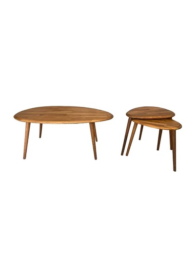 Fawdecor Asimetrik Masif Ahşap Orta Sehpa Ve 2'li Zigon Ceviz