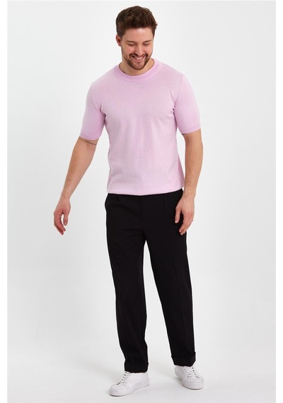 Cool Tarz Pembe Erkek Yarım Balıkçı Düz Triko T-shirt-trz19129r11s Pembe Pembe