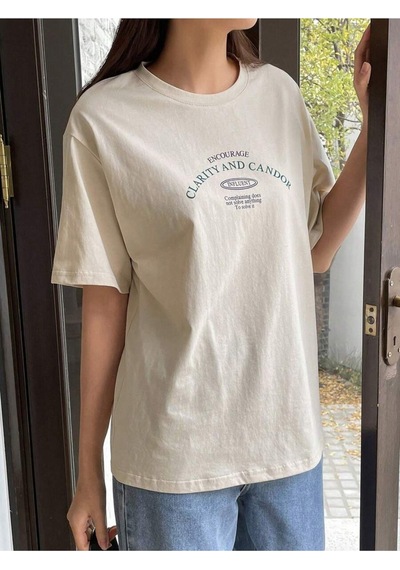 Uyguntarz Unisex Clarıty And Candor Baskılı Tasarım Tshirt Bej