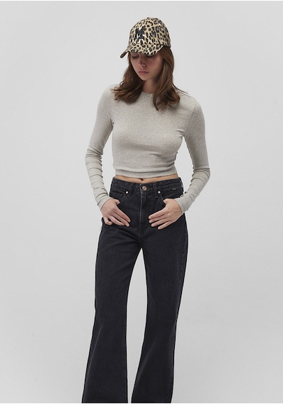 Mavi - Uzun Kollu Gri Crop Basic Tişört 1612822-88467 Gri