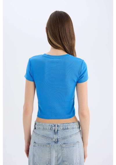DeFacto Coool Fitted Crop Basic Düz Ribana Kalın Kumaş Kısa Kollu Tişört E0288AX25SMBE758