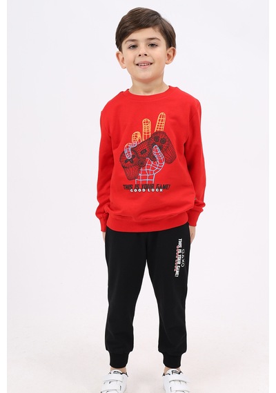Toontoy Erkek Çocuk Baskılı Eşofman Takım Kırmızı