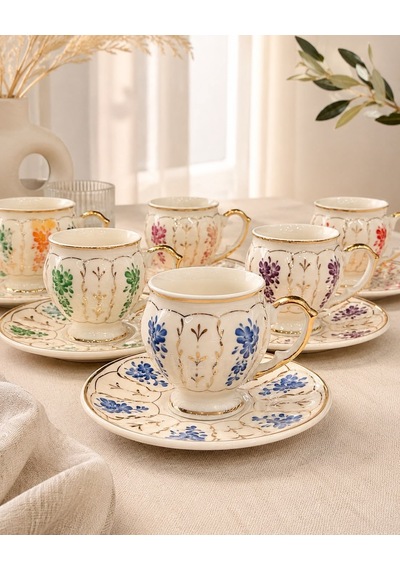 6 Kişilik Porselen Laliza Kahve Fincanı 90 Ml-7507 Çok Renkli