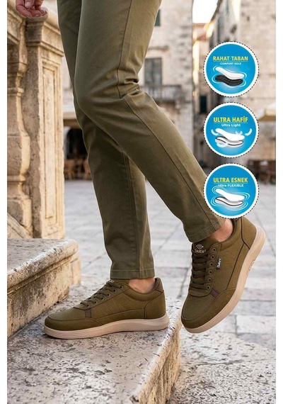 Haki Tekstil Bağcıklı Erkek Günlük Ayakkabı Çok Renkli