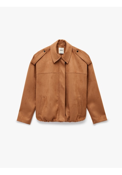 Koton Uzun Kollu Cepli Suni Süet Oversize Bomber Ceket Deve Tüyü 6wak20419ew Taba