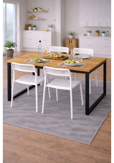 5'li Mutfak Masa Takımı, 4 Sandalye Ve 1 Masa, Yemek Odası, Bahçe Takımı, 4 Kişilik, Metal Ayaklı Masa: Çam/siyah- Sandalye: Beyaz 5'li Mutfak Masa Takımı, 4 Sandalye Ve 1 Masa, Yemek Odası, Bahçe Takımı, 4 Kişilik, Metal Ayaklı Masa: Çam/siyah- Sandalye: Beyaz