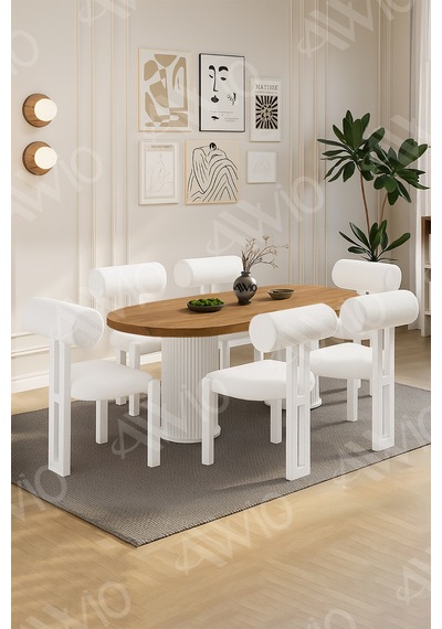 Avvio Lizy Bohem Ayak 6'lı Metal Pofi Demonte Sandalye 80x160 Masa Sandalye Takımı Akça Masa Sandalye Beyaz Kumaş Krem Avvio Lizy Bohem Ayak 6'lı Metal Pofi Demonte Sandalye 80x160 Masa Sandalye Takımı Akça Masa Sandalye Beyaz Kumaş Krem