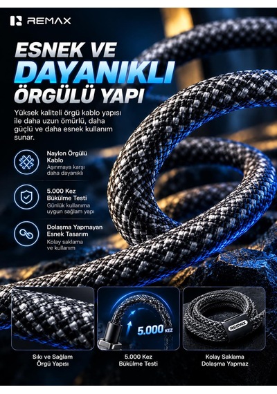 Remax Cb05-cl Bumblebee Serisi 30w Pd Type-c To Lightning Led Işıklı Çinko Alaşımlı Örgülü Hızlı Şarj Ve Data Kablosu 1.2 Metre Siyah
