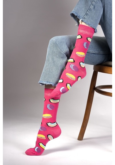 Ozzy Socks Macaron Desenli Çorap Fuşya