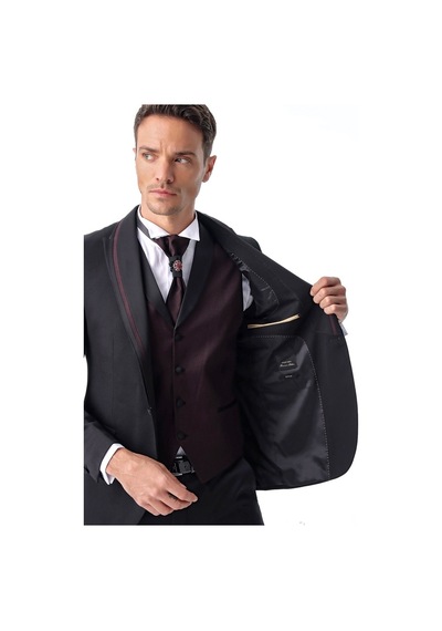 Morven Erkek Siyah Monhattan Slim Fit Dar Kesim Jakarlı Smokin Siyah