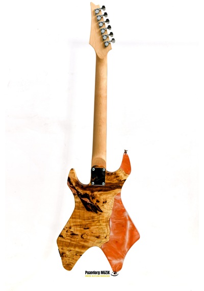 Elektro Gitar X Kasa Alev Custom Epoksi & Yıllanmış Ağaç Kişiye Özel Kırmızı Şeffaf