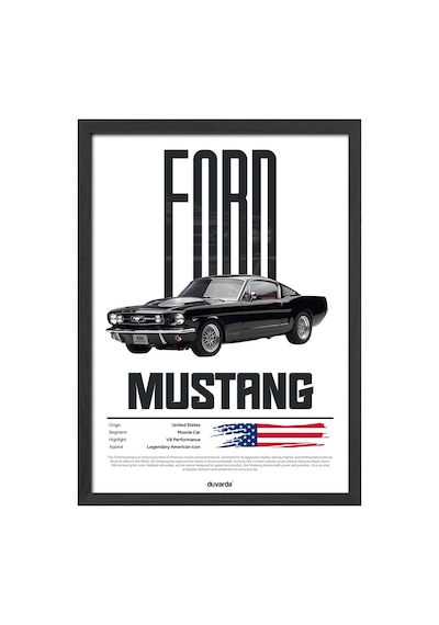 Ford Mustang Araba Siyah Ahşap Çerçeveli Poster, Dekoratif Duvar Tablosu