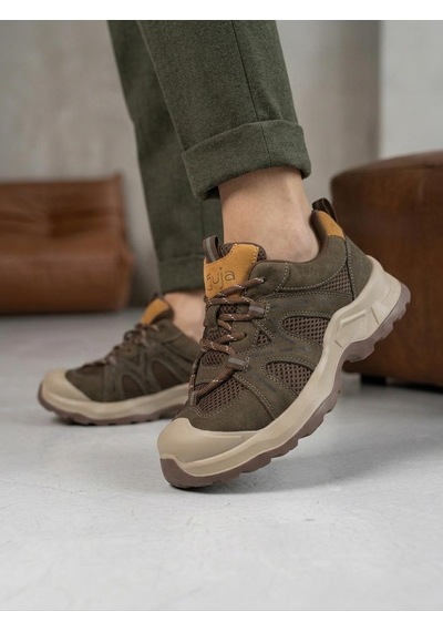 Guja 26k389 Kadın Hakiki Deri Bağcıklı Kalın Taban Sneaker Ayakkabı Haki