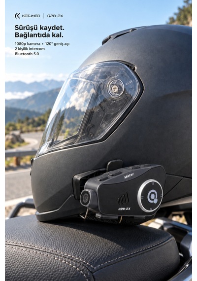 Q28-2x Bluetooth 5.0 Motosiklet İnterkom Kulaklığı 500 M, 2 Kişilik, Ipx6, 1500 Mah, 50 Saat Konuşma - Siyah