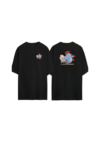 Thewert Unisex Süperman Ön Arka Baskılı Sıyah Oversize T-shirt Siyah