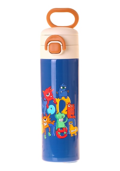 Kaukko Kids 520 Ml Moster Baskılı Mavi Erkek Çocuk Çelik Termos Matara Çift İçim Kilitli Kapak - L5407
