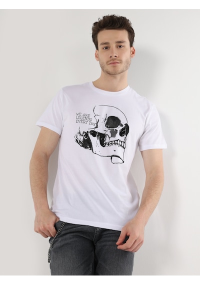 Colin'S Regular Fit Baskılı Beyaz Erkek Kısa Kol Tişört Cl1066597_Q1.V1_Wht