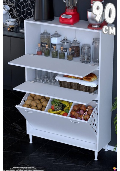 Nore 90 Cm İki Kapaklı Üç Sepetli Çok Amaçlı Kiler Dolabı Mutfak Banyo Düzenleyici 90x150x32 Cm Beyaz Nore 90 Cm İki Kapaklı Üç Sepetli Çok Amaçlı Kiler Dolabı Mutfak Banyo Düzenleyici 90x150x32 Cm Beyaz