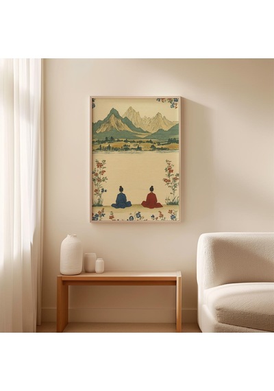 Japon Nehri Manzarası Posteri, Vintage Asya Duvar Sanatı, Zen Doğa Baskısı