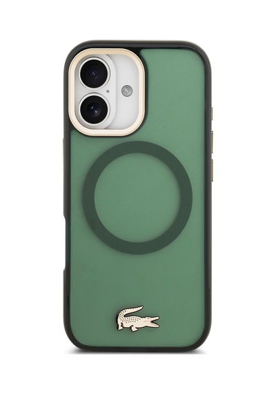 Apple Uyumlu iPhone 17 Kılıf Lacoste Lisanslı M-safe Şarj Özellikli Gold Timsah Logolu Buzlu Kapak Yeşil Yeşil