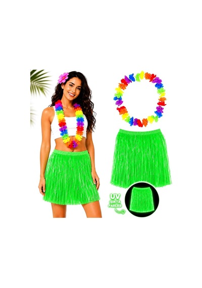 Neon Yeşil Hawaii Etek 40 Cm Ve Rengarenk Hawaii Kolye Evimdeyokyok
