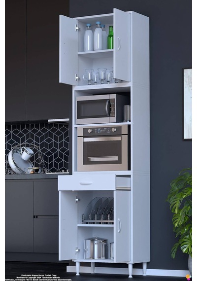 Bengi 65 Cm Organizer Fırın Dolabı - Kahve Makinası Mutfak Robotu Standı Çok Amaçlı 65x226x32 Cm Beyaz Bengi 65 Cm Organizer Fırın Dolabı - Kahve Makinası Mutfak Robotu Standı Çok Amaçlı 65x226x32 Cm Beyaz