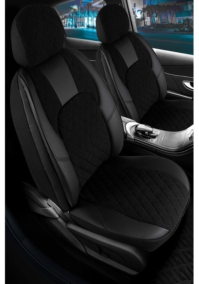 Nissan Qashqai İle Uyumlu Lüx Yarı Deri Oto Koltuk Kılıfı Ön Arka Takım Chester Siyah