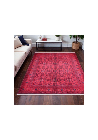 Kırmızı Oryantal Desenli Kilim Kaymaz Taban, Yıkanabilir, Salon & Oturma Odası Kırmızı Kırmızı