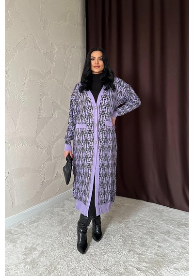 Alemdarshop Lila Düğmeli Triko Hırka